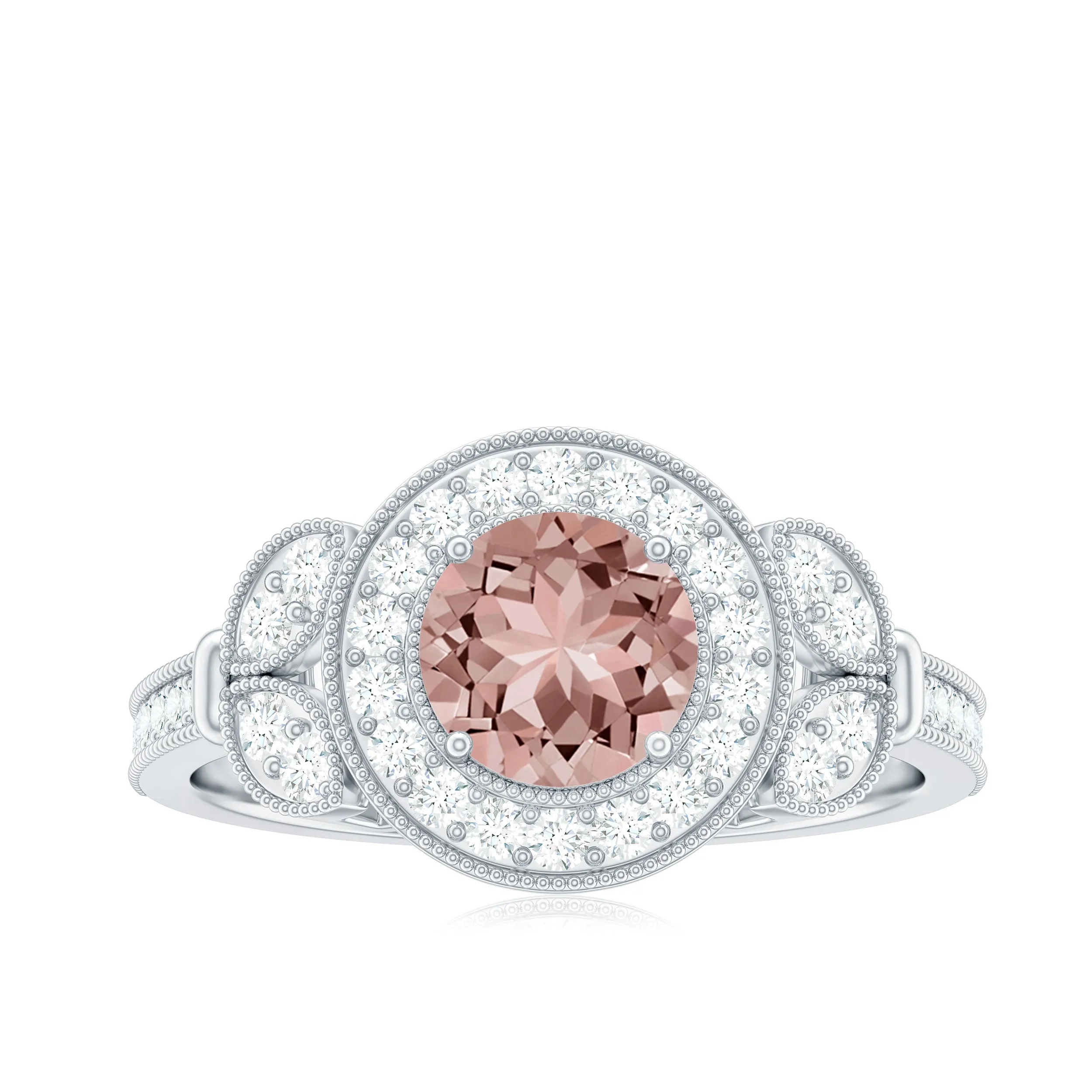 Vintage Inspired Morganite and Diamond Engagement Ring