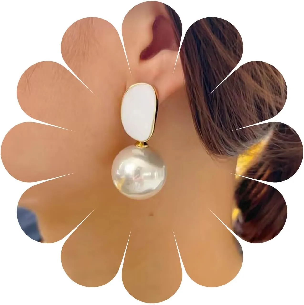 Vintage Large Pearl Earrings Round Pearl Drop Earrings White Pearl Stud Earrings Single Pearl Dangle Earrings Enamel Pearl Dangle Earrings Jewelry for Women
