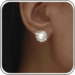 Vintage Pearl Halo Stud Earrings Cz Pearl Stud Earrings Gold Crystal Pearl Earrings Wedding Pearl Earrings Pearl Rhinestone Earrings Jewelry for Women