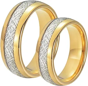 Vintage Rings for Women, Stainless Steel Rings Men 8mm Gold Ring Inlay Silver Metal Fashion Couple Ring