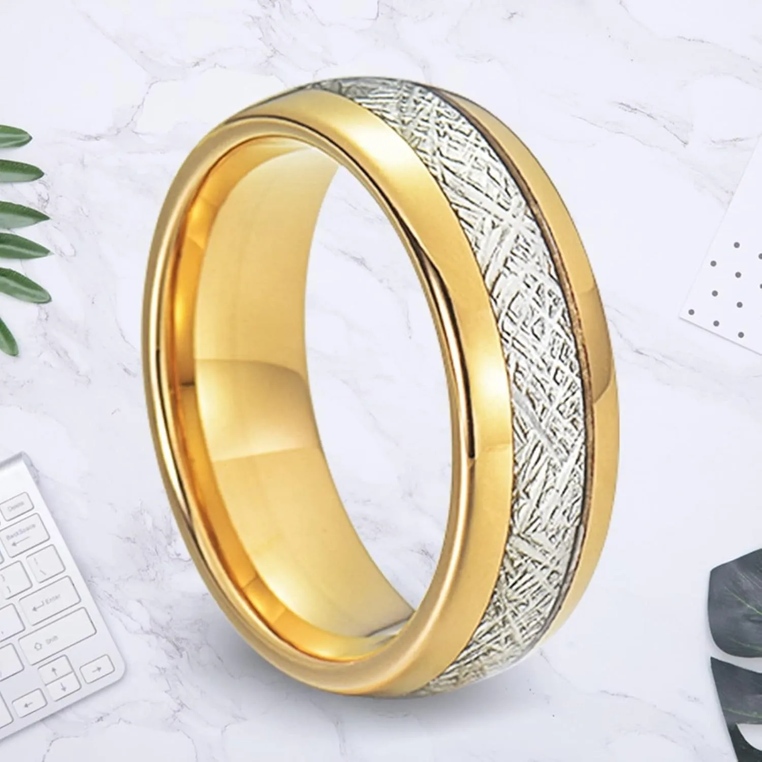 Vintage Rings for Women, Stainless Steel Rings Men 8mm Gold Ring Inlay Silver Metal Fashion Couple Ring