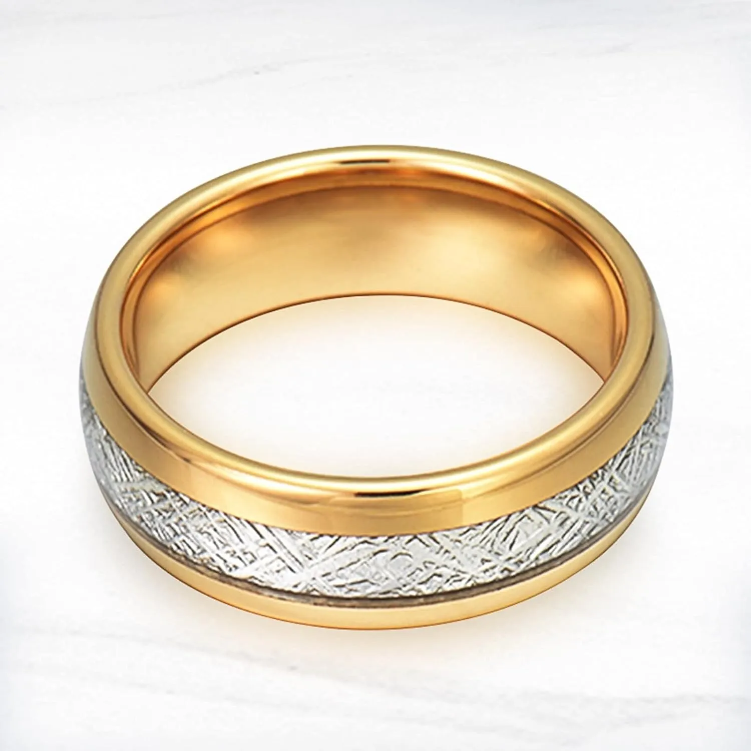 Vintage Rings for Women, Stainless Steel Rings Men 8mm Gold Ring Inlay Silver Metal Fashion Couple Ring