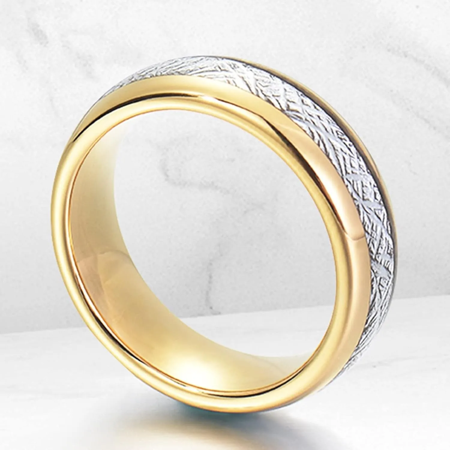 Vintage Rings for Women, Stainless Steel Rings Men 8mm Gold Ring Inlay Silver Metal Fashion Couple Ring