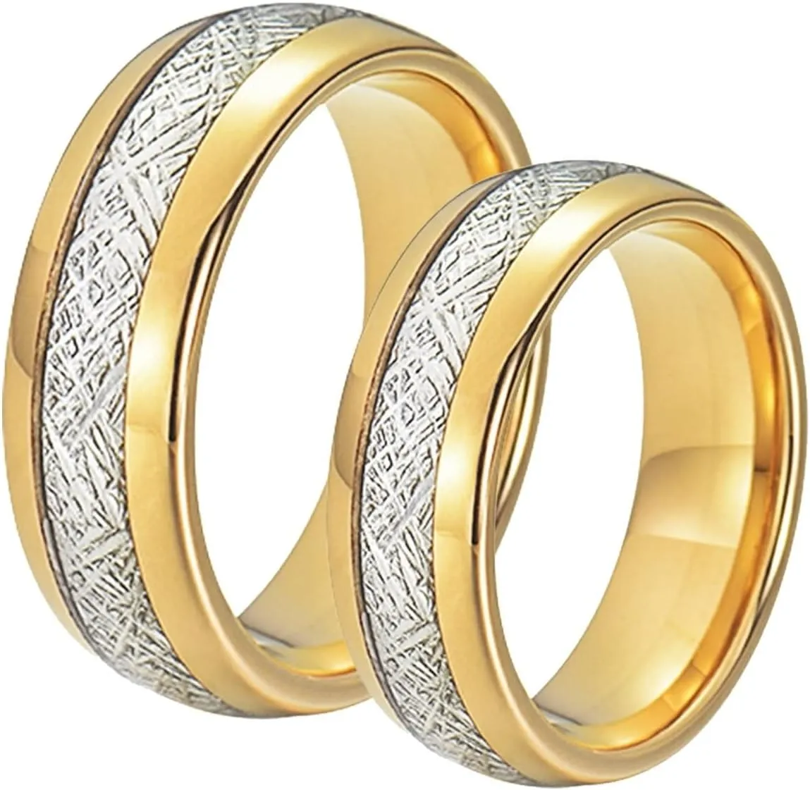 Vintage Rings for Women, Stainless Steel Rings Men 8mm Gold Ring Inlay Silver Metal Fashion Couple Ring