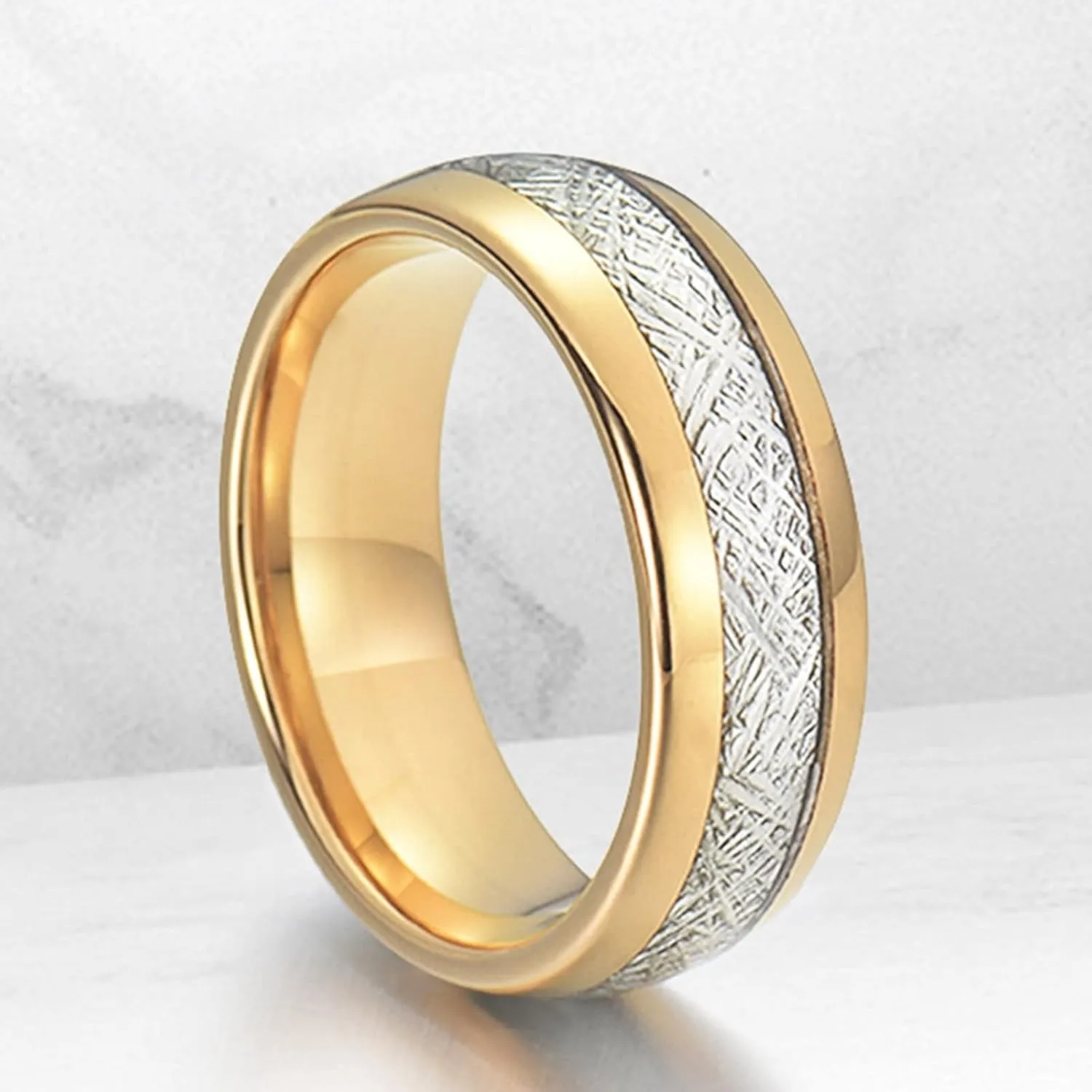 Vintage Rings for Women, Stainless Steel Rings Men 8mm Gold Ring Inlay Silver Metal Fashion Couple Ring