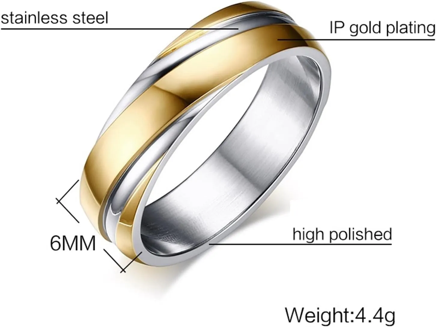 Wedding Ring for Men, Stainless Steel Rings for Men Gold Silver Ring 6mm Engagement Couple Rings