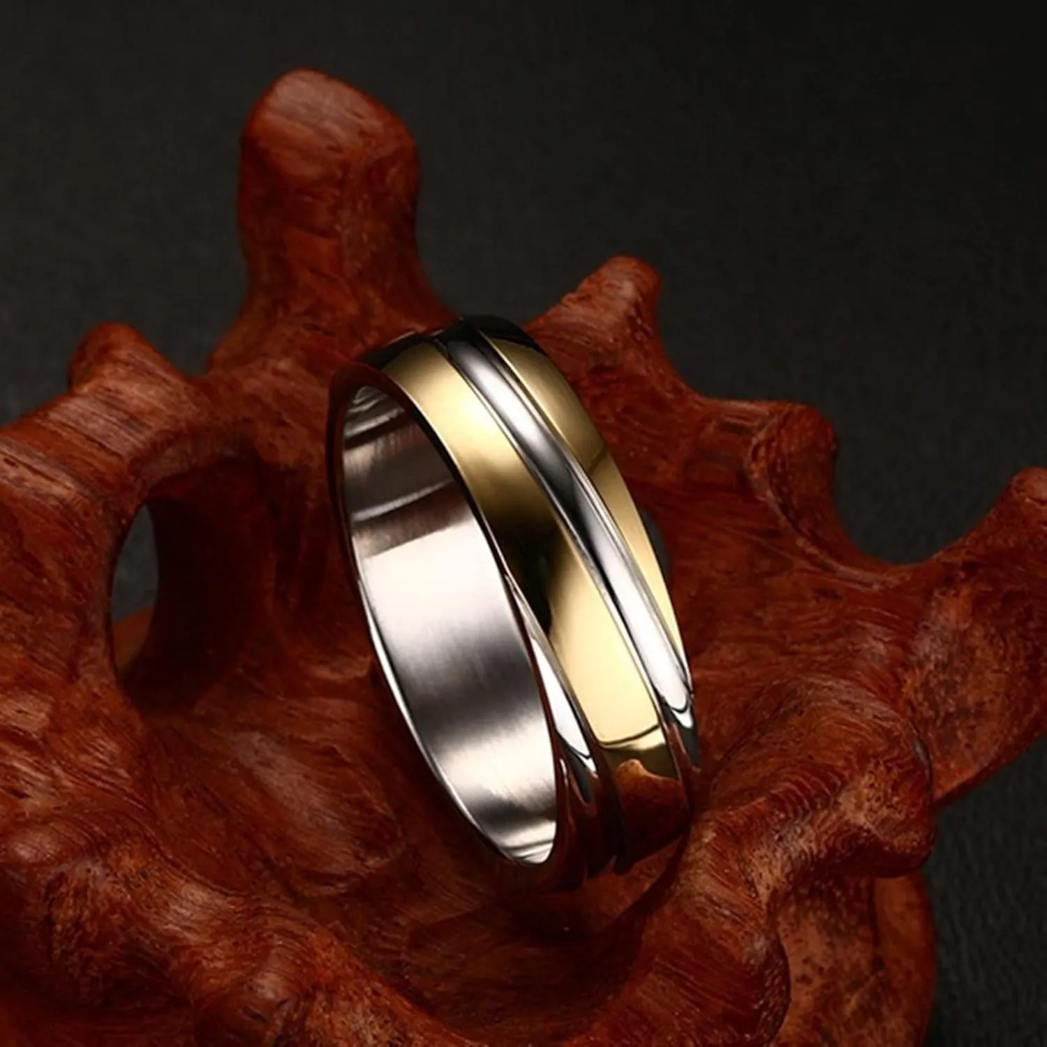 Wedding Ring for Men, Stainless Steel Rings for Men Gold Silver Ring 6mm Engagement Couple Rings