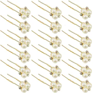 WILLBOND 18 Pcs Pearl Hair Pins Bridal Wedding Hair Accessories Crystal Bobby Pin for Brides Bridesmaids Flower Women Girls(Gold)
