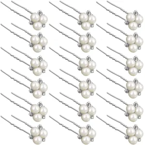 WILLBOND 18 Pcs Pearl Hair Pins Bridal Wedding Hair Accessories Crystal Bobby Pin for Brides Bridesmaids Flower Women Girls(Silver)