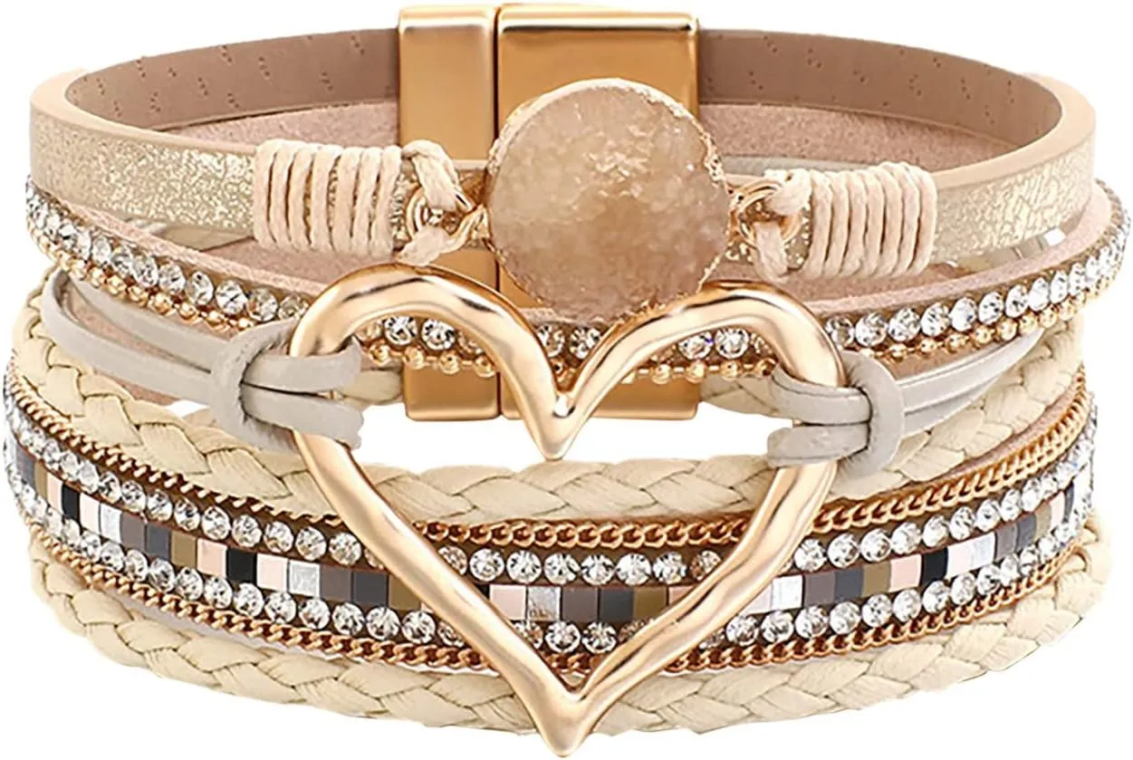 Women Link Bracelet Woven Bracelet Bohemian Multi Layer Bracelet Leather Bracelets For Women Men Christmas Birthday Gift Color Rope Woven Bracelet (B, One Size)