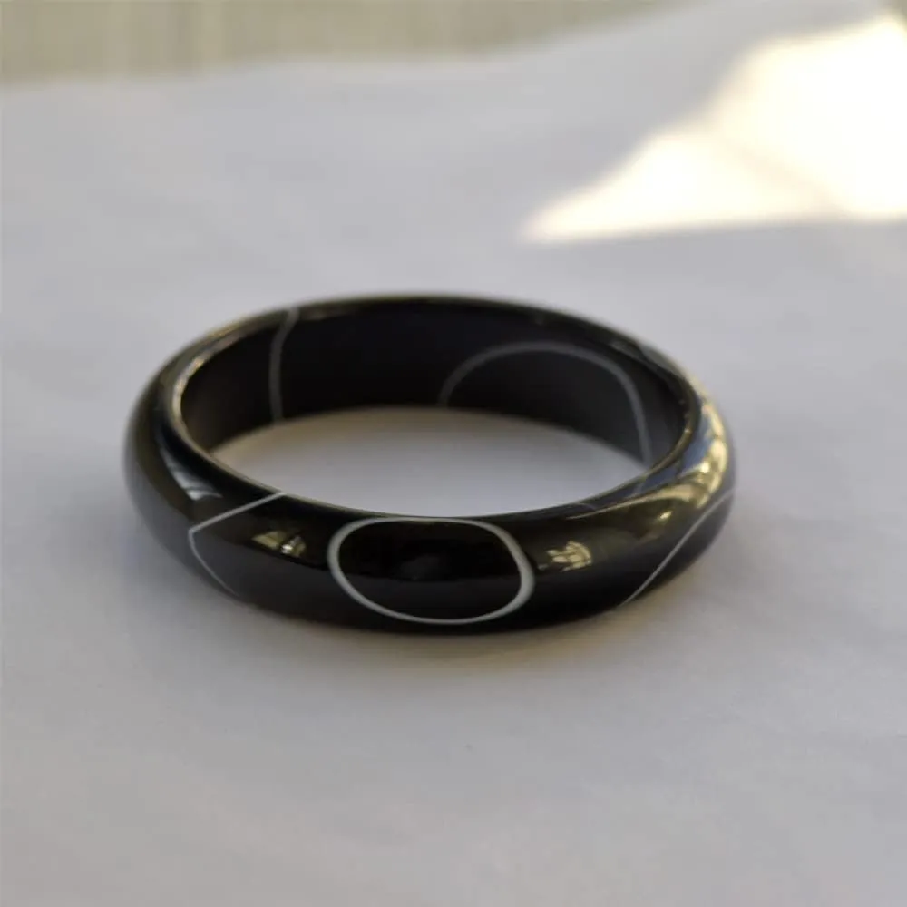 Women's Bracelet, Jade Bangle Bracelet, Black Pattern Black Agate Jade Bangle, Ladies Medium Wide Jade Bracelet, for Women, for Girlfriend, for Friend, with Jewelry Box, 56-62mm,58mm,62mm