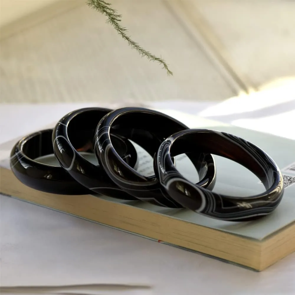 Women's Bracelet, Jade Bangle Bracelet, Black Pattern Black Agate Jade Bangle, Ladies Medium Wide Jade Bracelet, for Women, for Girlfriend, for Friend, with Jewelry Box, 56-62mm,58mm,62mm