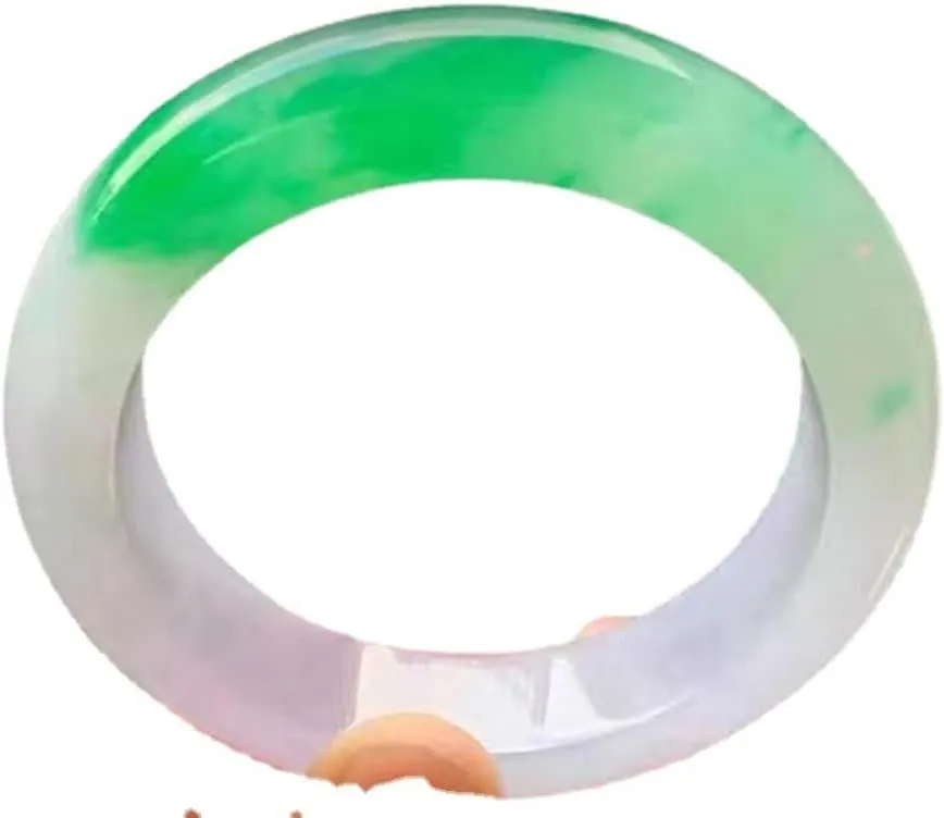 Women's Bracelet, Jade Bangle, Half White and Half Green Floating Flower Jade Bangle Bracelet, Ladies, for Family Or Friend, with Jewelry Box, 52-64mm,60mm,