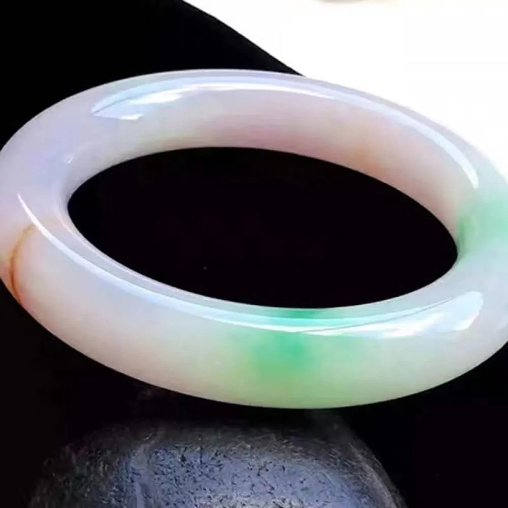 Women's Bracelet, Jade Bangle, Half White and Half Green Floating Flower Jade Bangle Bracelet, Ladies, for Family Or Friend, with Jewelry Box, 52-64mm,60mm,