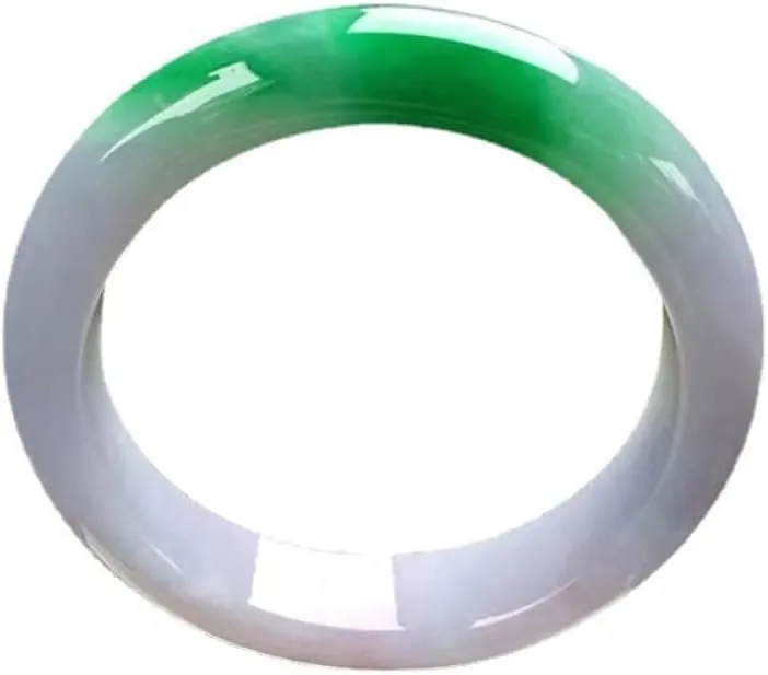 Women's Bracelet, Jade Bangle, Half White and Half Green Floating Flower Jade Bangle Bracelet, Ladies, for Family Or Friend, with Jewelry Box, 52-64mm,60mm,
