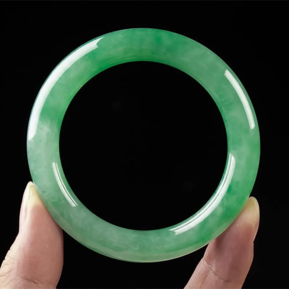 Women's Bracelet, Women's Jade Bangle, Green Floating Flower Jade Bangle, Women's Round Bar Jade Bangle, for Girlfriend, for Friends, with Jewelry Box, 54-62mm,60mm,