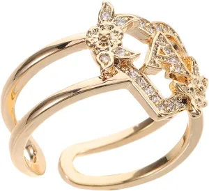 Women's Letter Initial Ring Flower Ring Gold for Women Jewelry Adjustable Knuckle Fashionable Statement
