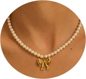 Women's Shell Pearl Choker Necklace, Trendy 14K Gold Plated Pearl Necklace With Pendant Exquisite Handmade Jewelry Gift