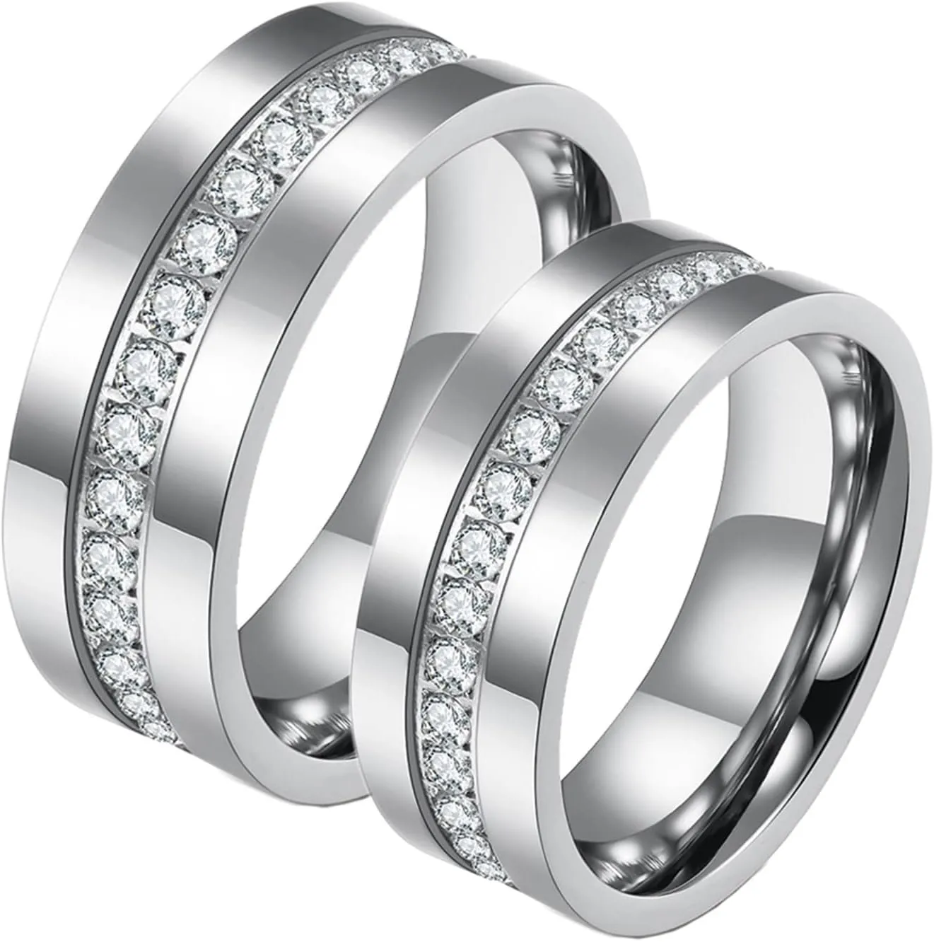 Womens Silver Rings, Stainless Steel Engagement Rings 8mm Silver Ring with Zirconia Proposal Couple Ring