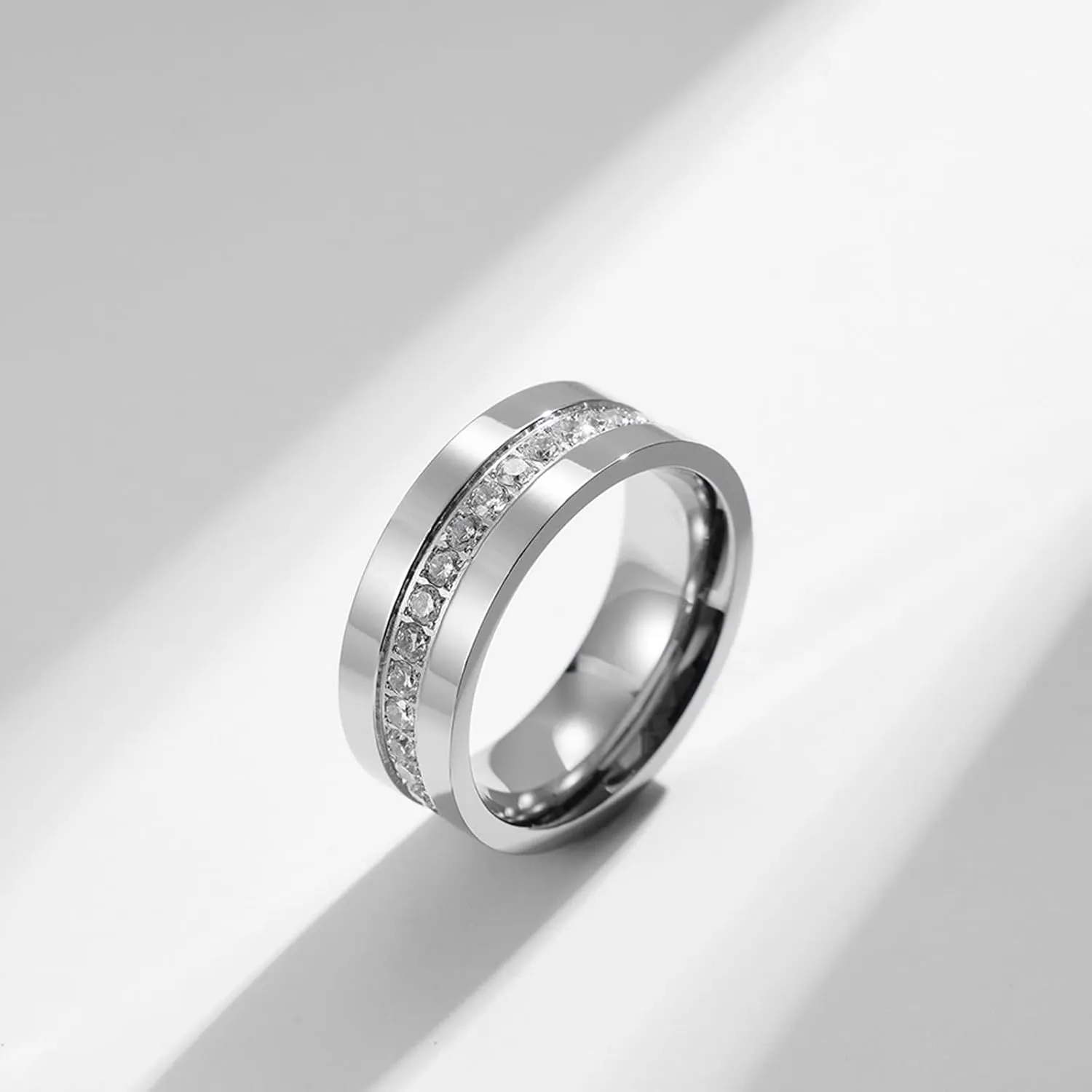 Womens Silver Rings, Stainless Steel Engagement Rings 8mm Silver Ring with Zirconia Proposal Couple Ring
