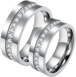 Womens Silver Rings, Stainless Steel Engagement Rings 8mm Silver Ring with Zirconia Proposal Couple Ring