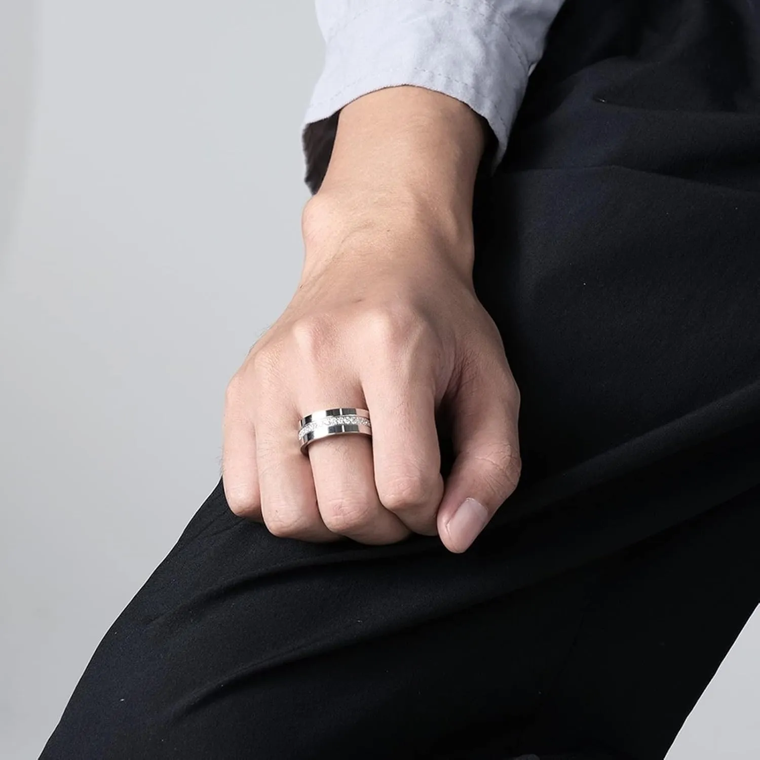 Womens Silver Rings, Stainless Steel Engagement Rings 8mm Silver Ring with Zirconia Proposal Couple Ring