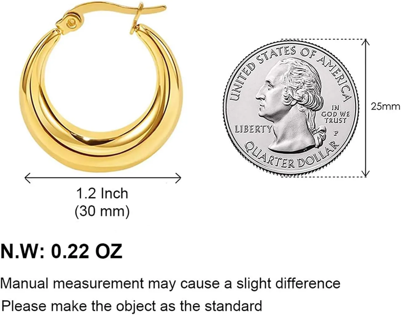 WOWORAMA Big Chunky Hoop Earrings for Women Silver Gold Stainless Steel Hoop Earrings Oval Thick Hollow Tube Hoop Earrings 20/30/40MM Hoops