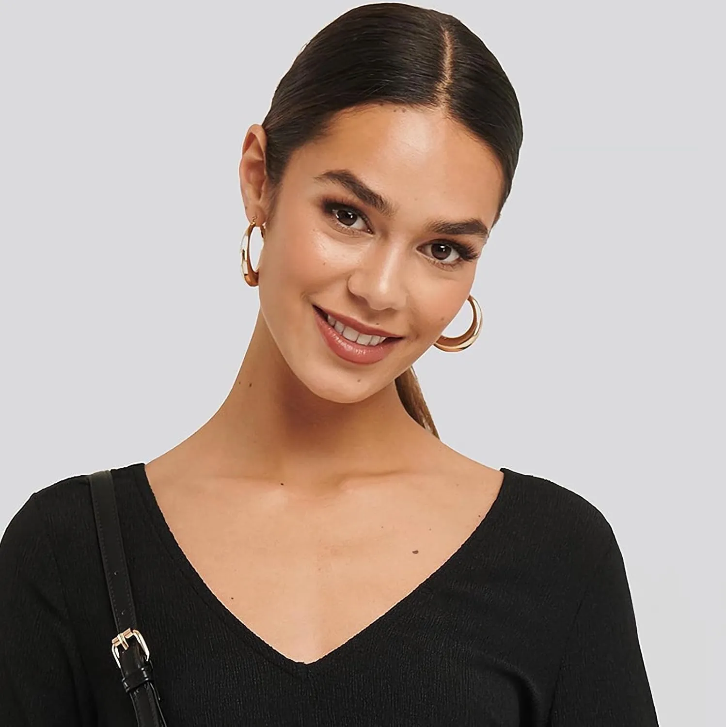 WOWORAMA Big Chunky Hoop Earrings for Women Silver Gold Stainless Steel Hoop Earrings Oval Thick Hollow Tube Hoop Earrings 20/30/40MM Hoops