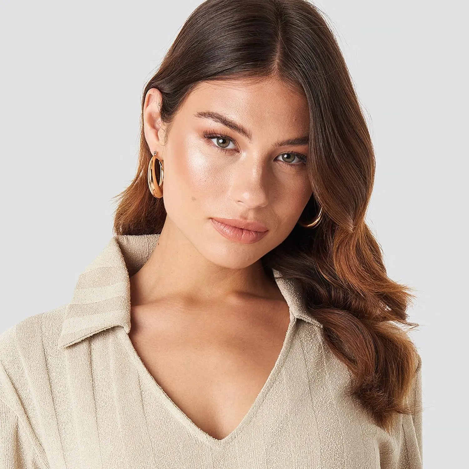 WOWORAMA Big Chunky Hoop Earrings for Women Silver Gold Stainless Steel Hoop Earrings Oval Thick Hollow Tube Hoop Earrings 20/30/40MM Hoops