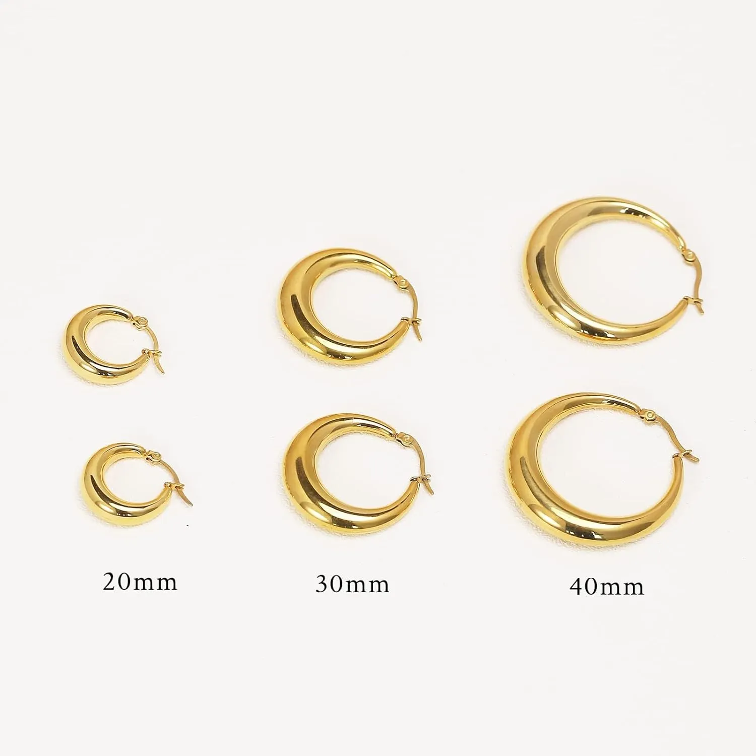 WOWORAMA Big Chunky Hoop Earrings for Women Silver Gold Stainless Steel Hoop Earrings Oval Thick Hollow Tube Hoop Earrings 20/30/40MM Hoops
