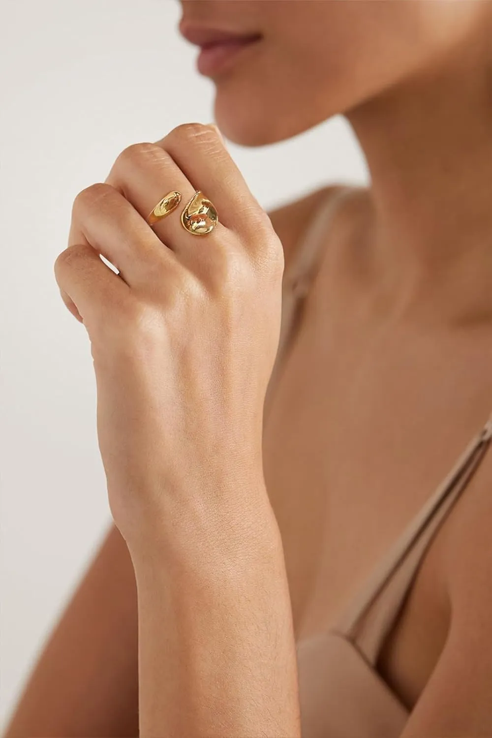 WOWORAMA Chunky Open Rings for Women Gold Silver Adjustable Dome Teardrop Rings Bold Thick Statement Rings Simple Stackable Band Rings