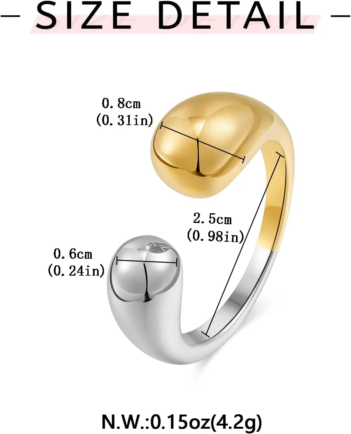 WOWORAMA Chunky Open Rings for Women Gold Silver Adjustable Dome Teardrop Rings Bold Thick Statement Rings Simple Stackable Band Rings