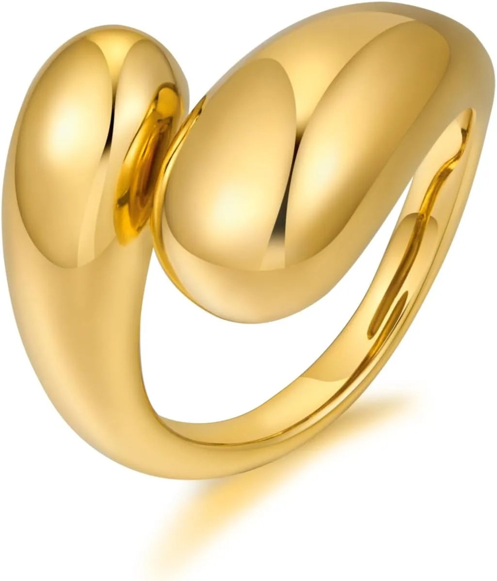 WOWORAMA Chunky Open Rings for Women Gold Silver Adjustable Dome Teardrop Rings Bold Thick Statement Rings Simple Stackable Band Rings