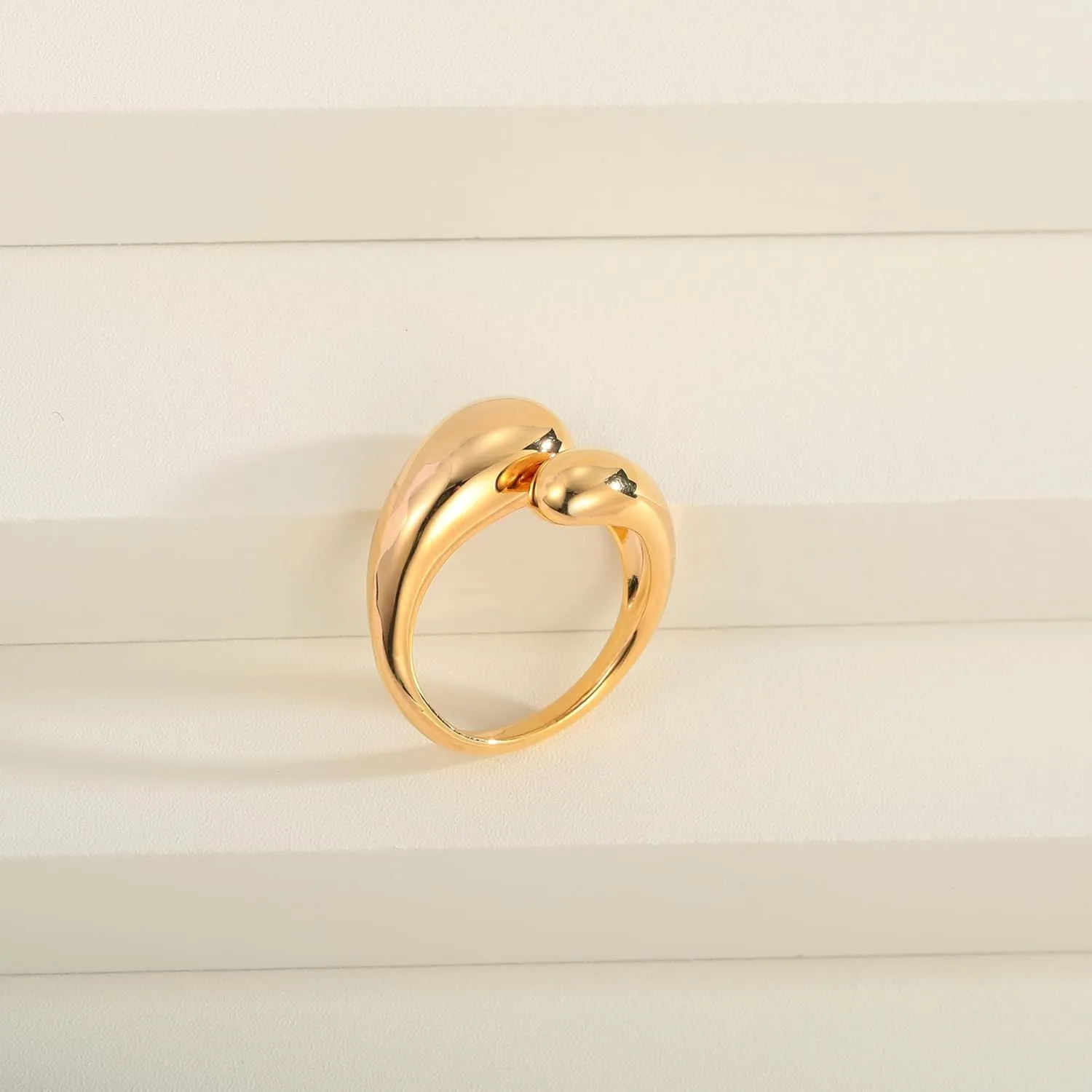 WOWORAMA Chunky Open Rings for Women Gold Silver Adjustable Dome Teardrop Rings Bold Thick Statement Rings Simple Stackable Band Rings