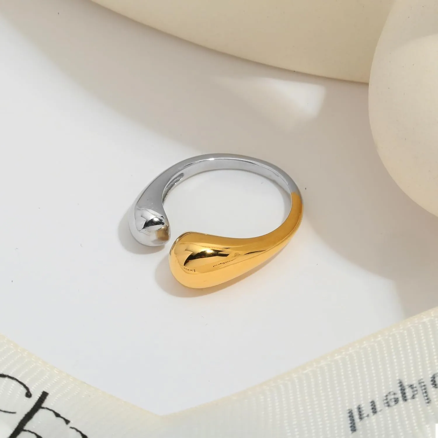 WOWORAMA Chunky Open Rings for Women Gold Silver Adjustable Dome Teardrop Rings Bold Thick Statement Rings Simple Stackable Band Rings