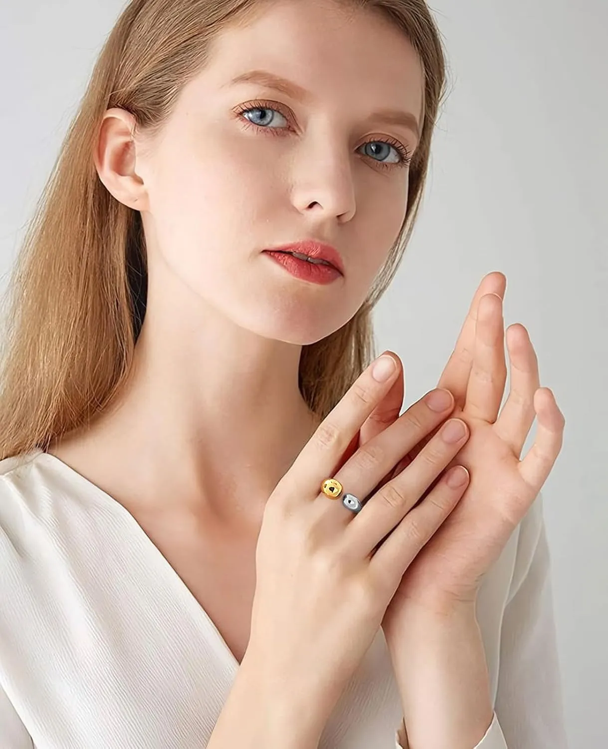WOWORAMA Chunky Open Rings for Women Gold Silver Adjustable Dome Teardrop Rings Bold Thick Statement Rings Simple Stackable Band Rings