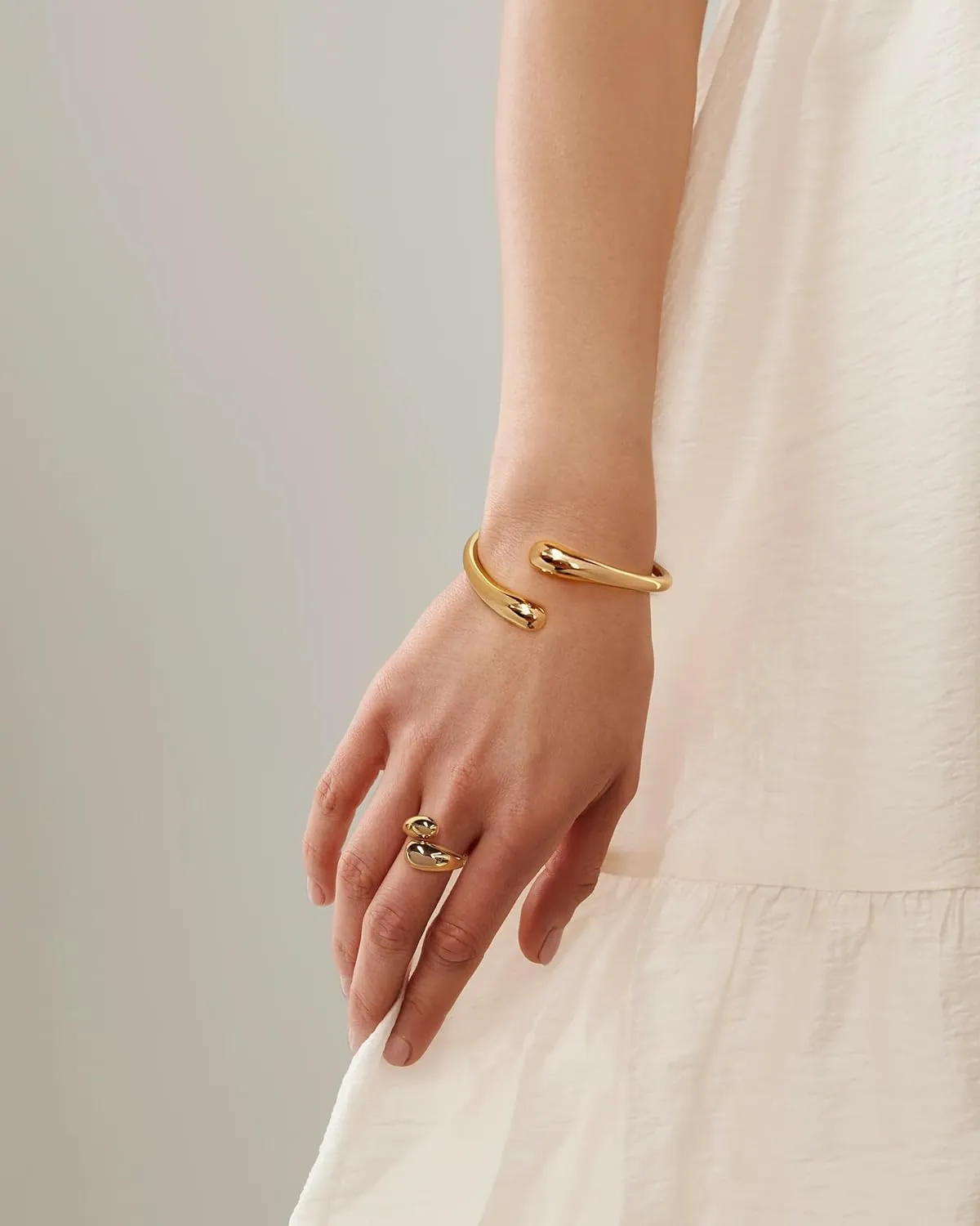 WOWORAMA Chunky Open Rings for Women Gold Silver Adjustable Dome Teardrop Rings Bold Thick Statement Rings Simple Stackable Band Rings