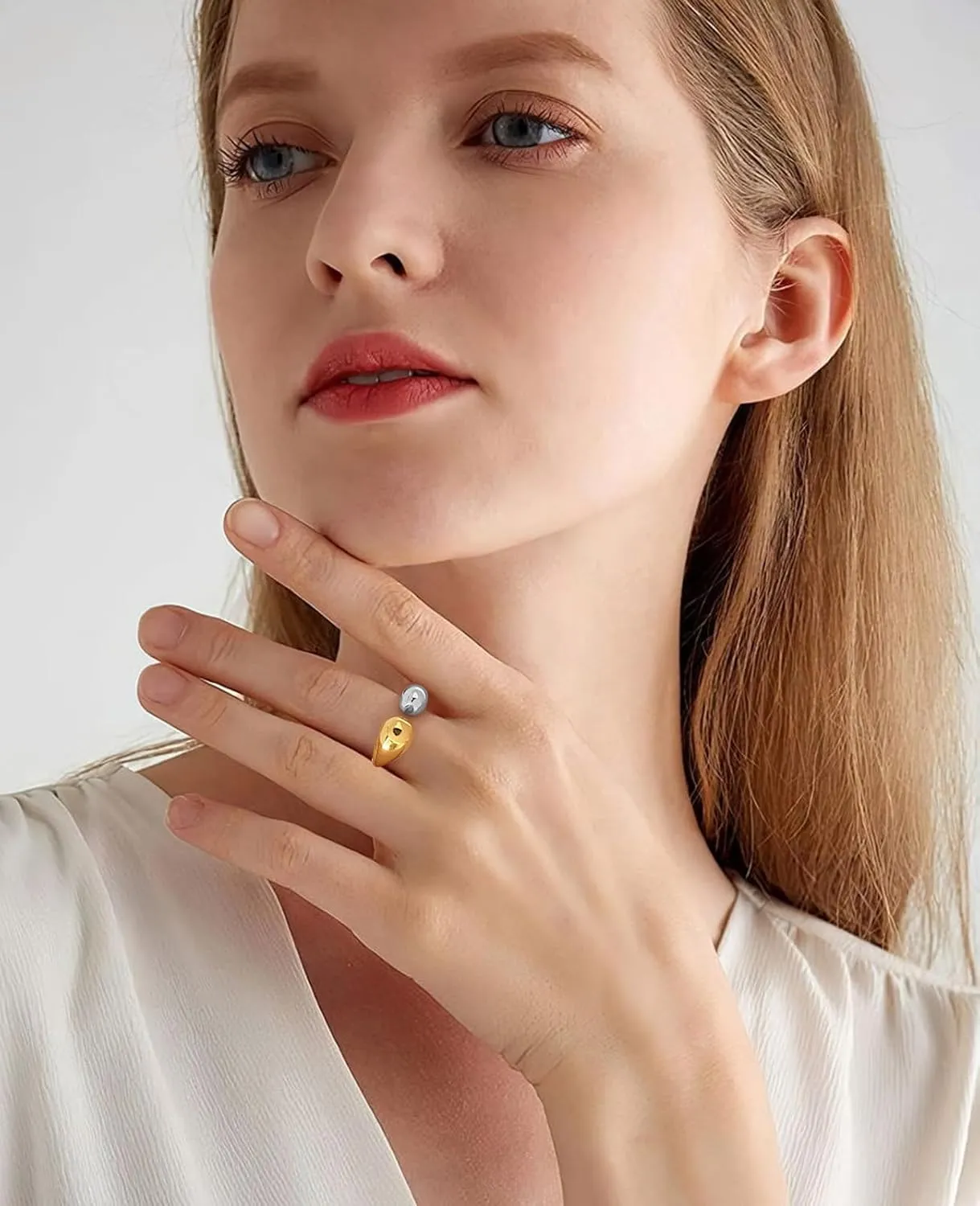 WOWORAMA Chunky Open Rings for Women Gold Silver Adjustable Dome Teardrop Rings Bold Thick Statement Rings Simple Stackable Band Rings