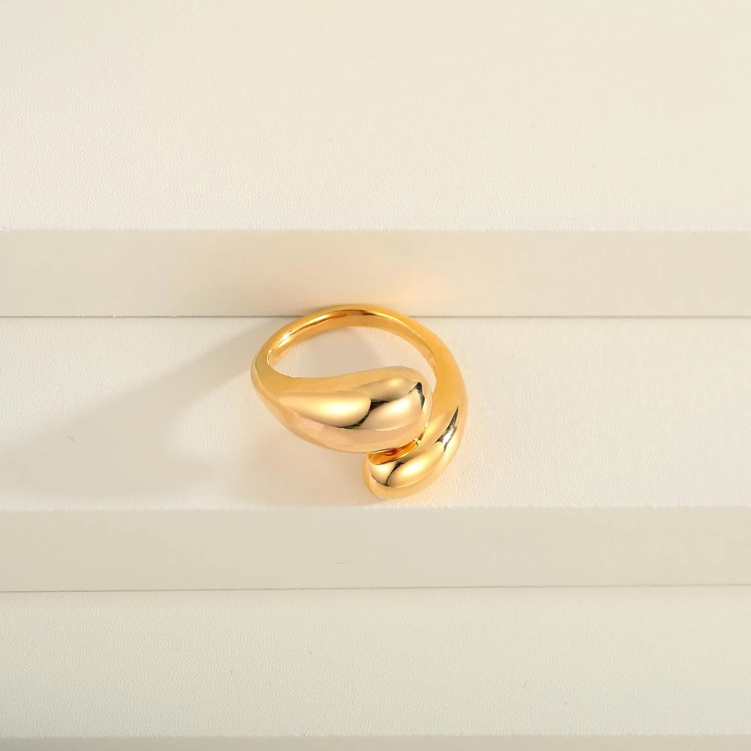 WOWORAMA Chunky Open Rings for Women Gold Silver Adjustable Dome Teardrop Rings Bold Thick Statement Rings Simple Stackable Band Rings