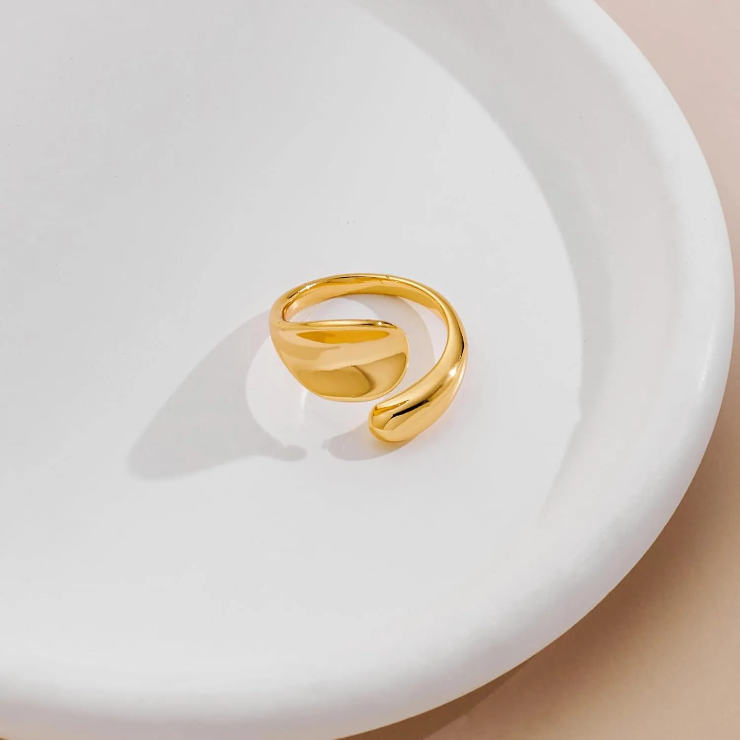 WOWORAMA Chunky Open Rings for Women Gold Silver Adjustable Dome Teardrop Rings Bold Thick Statement Rings Simple Stackable Band Rings