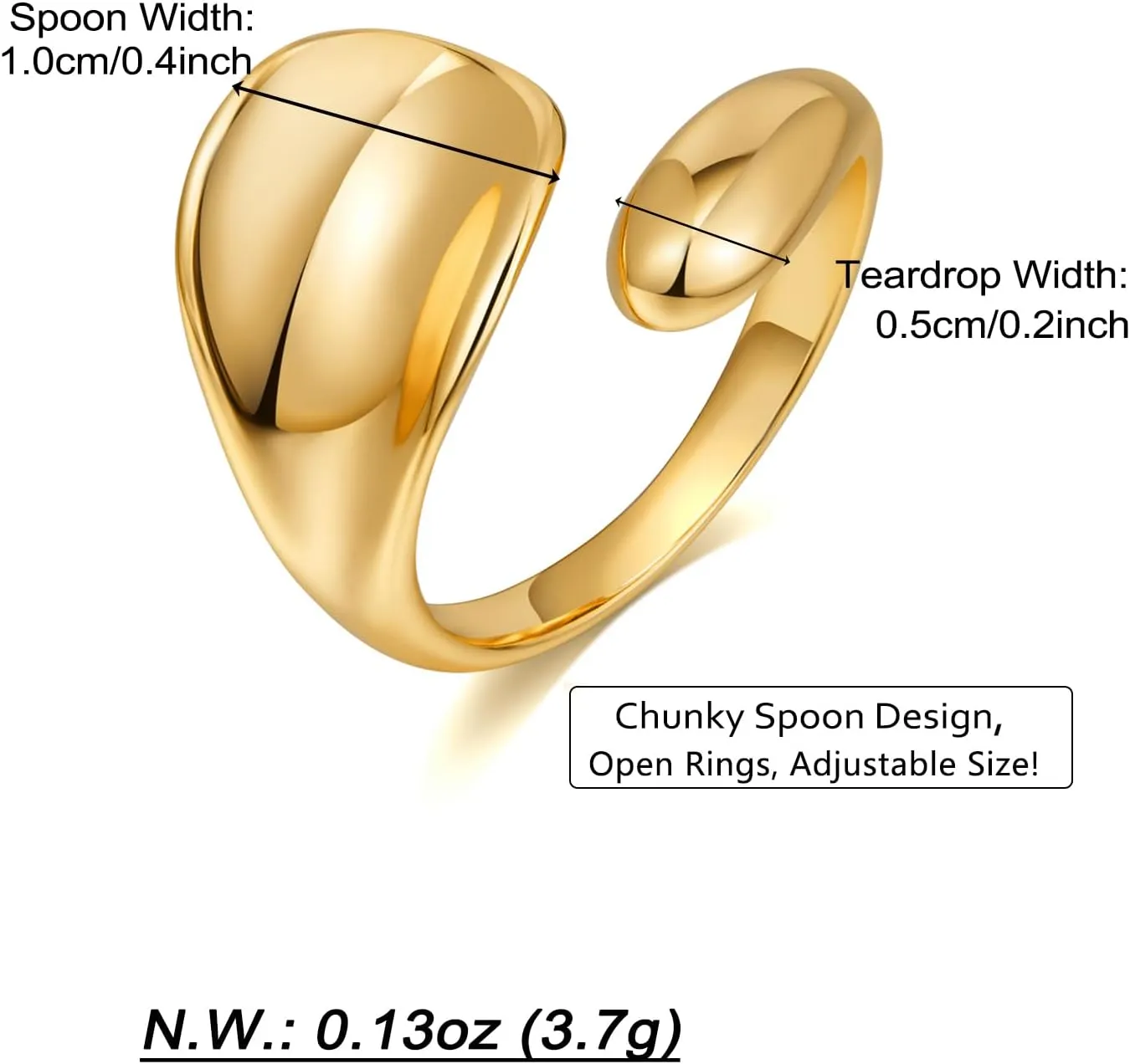 WOWORAMA Chunky Open Rings for Women Gold Silver Adjustable Dome Teardrop Rings Bold Thick Statement Rings Simple Stackable Band Rings