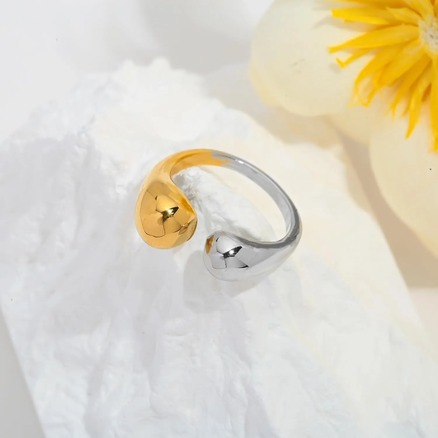 WOWORAMA Chunky Open Rings for Women Gold Silver Adjustable Dome Teardrop Rings Bold Thick Statement Rings Simple Stackable Band Rings