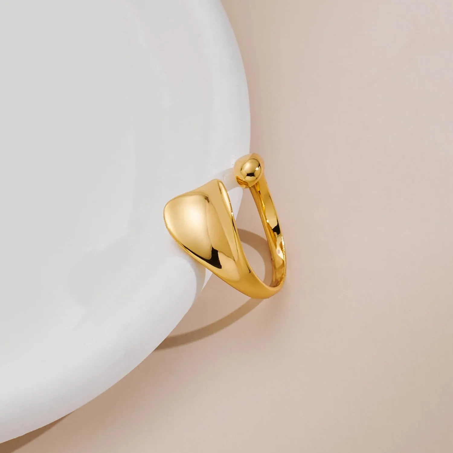WOWORAMA Chunky Open Rings for Women Gold Silver Adjustable Dome Teardrop Rings Bold Thick Statement Rings Simple Stackable Band Rings