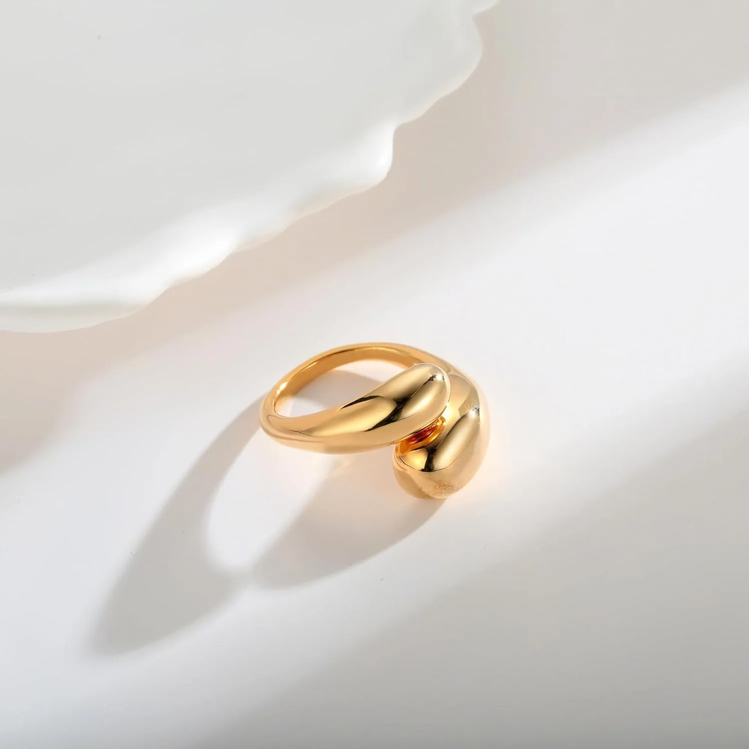 WOWORAMA Chunky Open Rings for Women Gold Silver Adjustable Dome Teardrop Rings Bold Thick Statement Rings Simple Stackable Band Rings