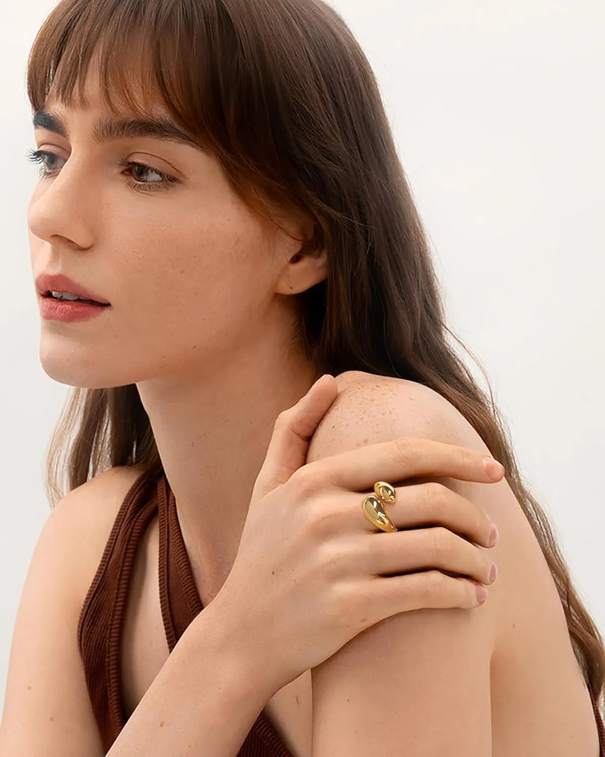 WOWORAMA Chunky Open Rings for Women Gold Silver Adjustable Dome Teardrop Rings Bold Thick Statement Rings Simple Stackable Band Rings