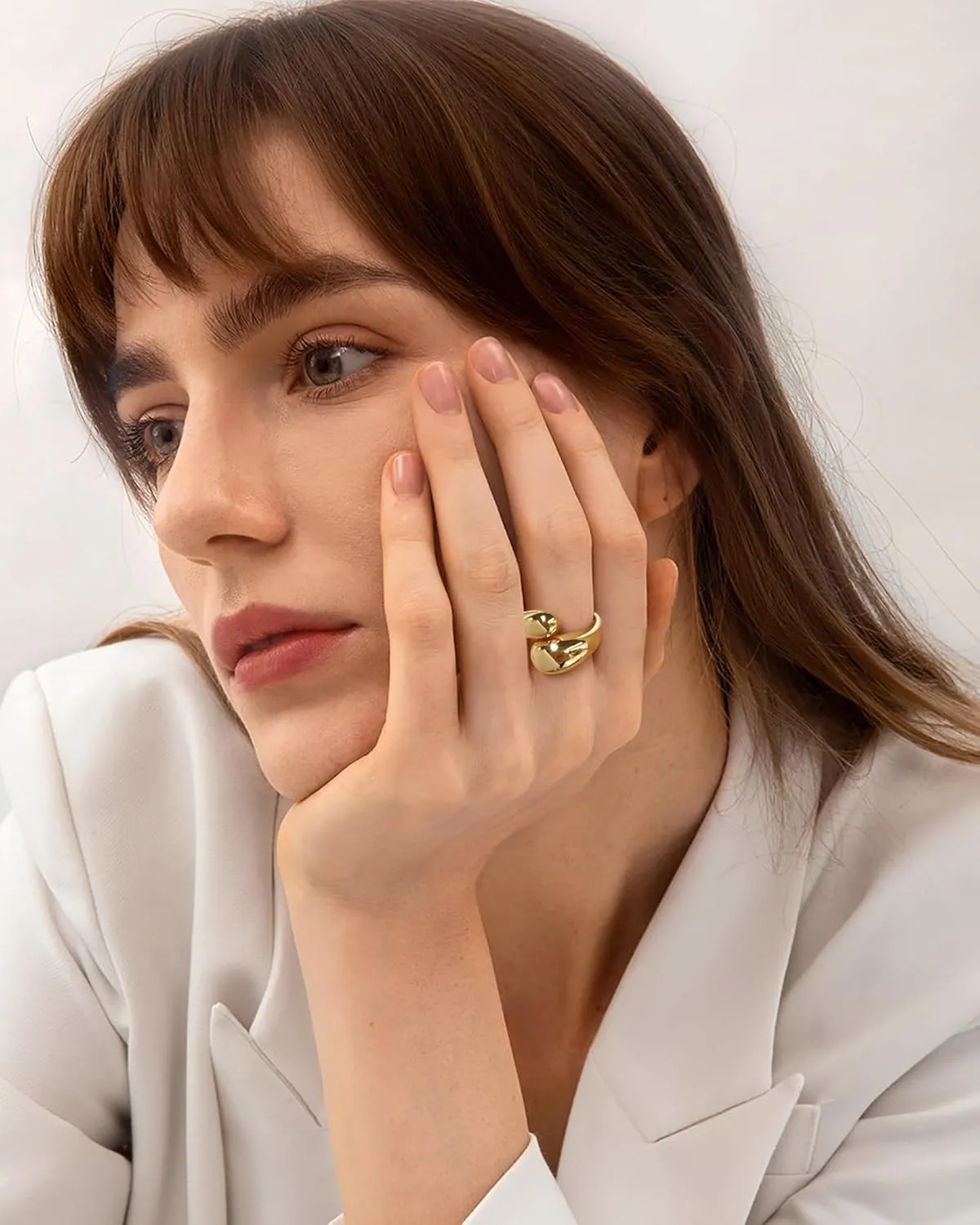 WOWORAMA Chunky Open Rings for Women Gold Silver Adjustable Dome Teardrop Rings Bold Thick Statement Rings Simple Stackable Band Rings