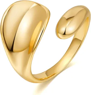 WOWORAMA Chunky Open Rings for Women Gold Silver Adjustable Dome Teardrop Rings Bold Thick Statement Rings Simple Stackable Band Rings