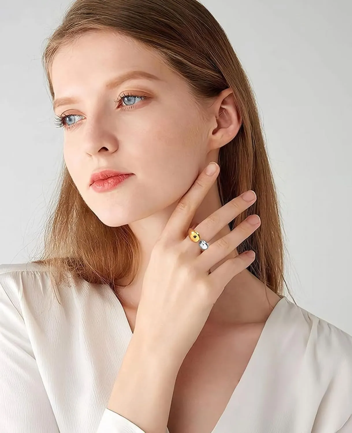 WOWORAMA Chunky Open Rings for Women Gold Silver Adjustable Dome Teardrop Rings Bold Thick Statement Rings Simple Stackable Band Rings