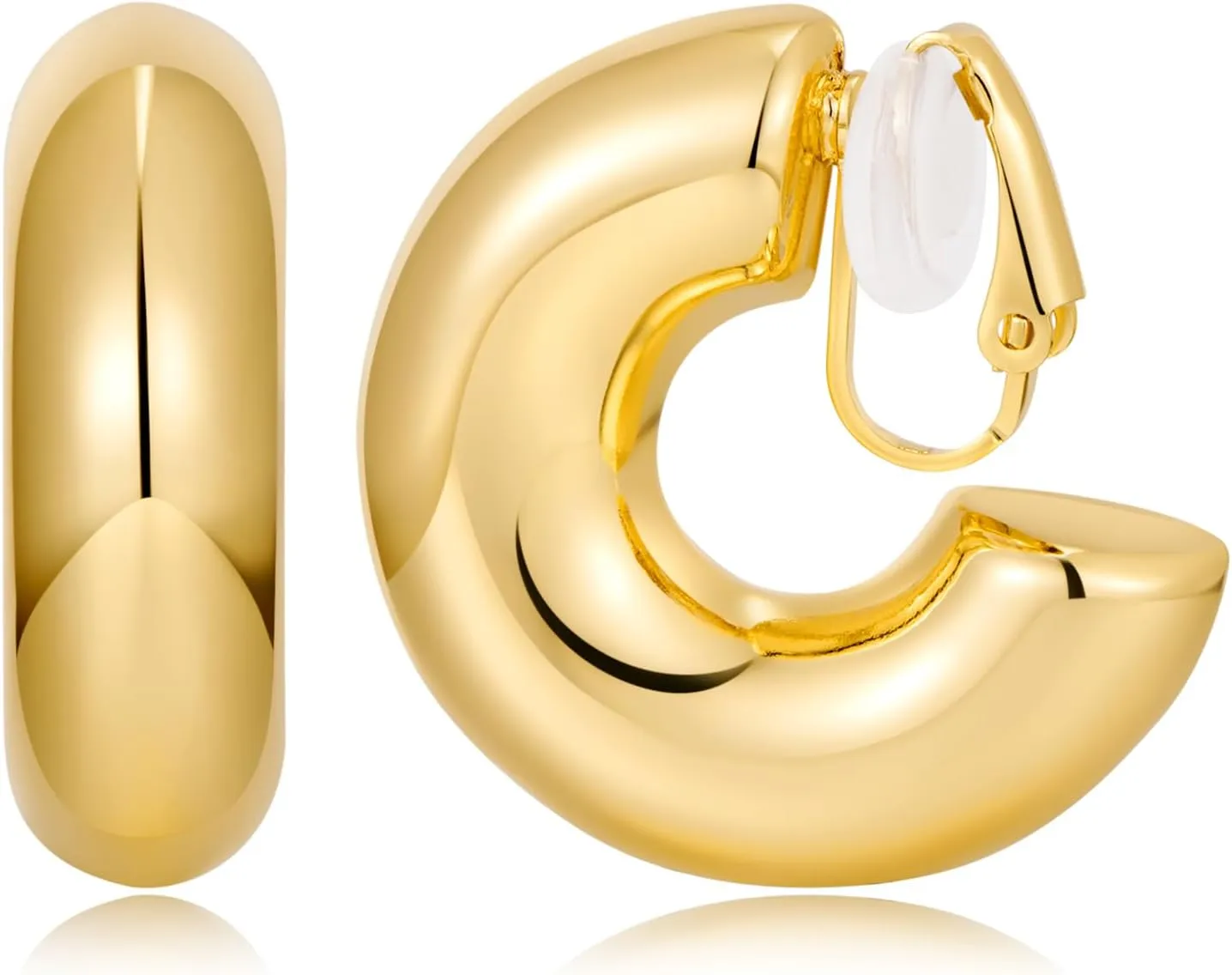 WOWORAMA Gold Clip On Hoop Earrings for Women - Classic Large Chunky Hoops - Non Pierced Minimalistic Clip Earrings