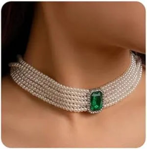 Xerling Vintage 1920s Faux Pearl Choker Necklaces Imitation Pearl Rhinestones Pendant Chains Bridal Wedding Jewelry Necklaces for Costume Party